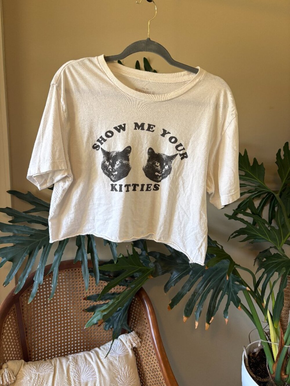 "Show Me Your Kitties" Crop Tee Shirt Graphic Tee Large
